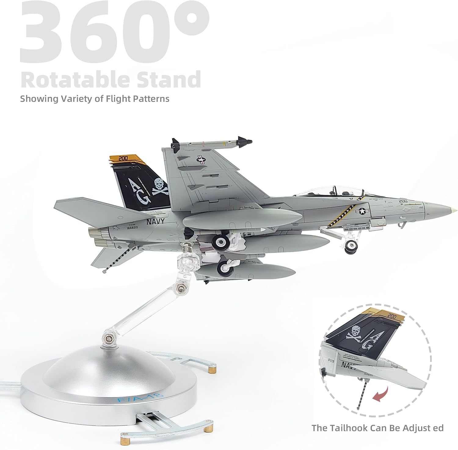 NUOTIE F/A-18F Super Hornet 1/72 Metal Airplane Model Kits with Stand VFA-103 Jolly Rogers Diecast Alloy Attack Jet Replica PreBuild Military Aircraft Collection for Display or Gift