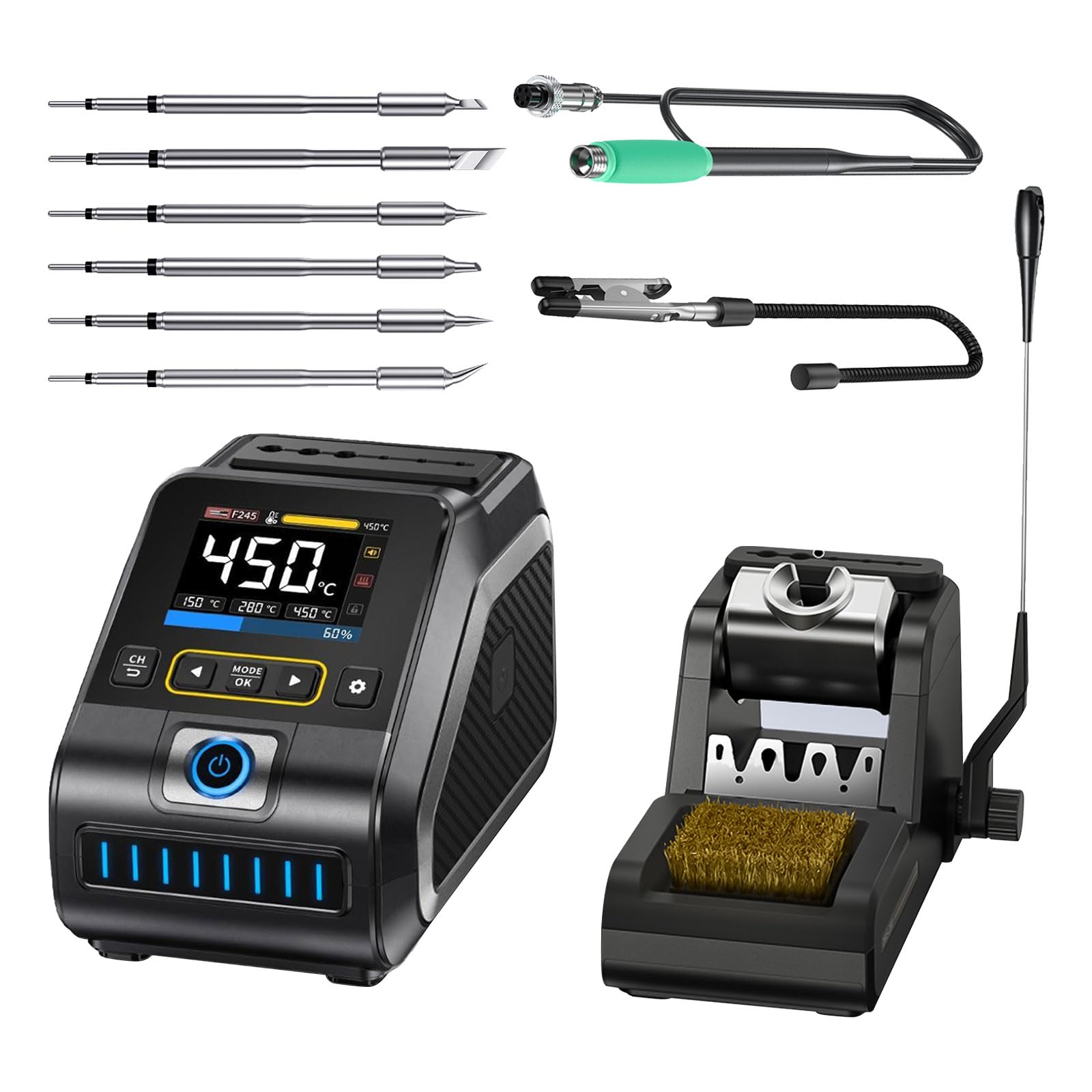 DWS-200 Lötstation Profi Lötkolben Station Set 100-450°C Keramikheizelement LCD-Display für Elektronik, DIY-Projekten, Nachbesserungen, Reparaturen