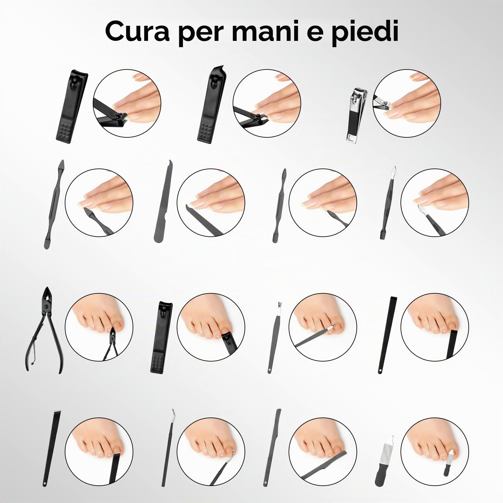 26 Pezzi Set Manicure Professionale Kit Set Tagliaunghie Pedicure Set Donna Uomo con Lima per Unghie Taglia Unghie per Mani Tagliaunghie Piedi Taglia Spingi Cuticole Tronchesino Unghie | Nero