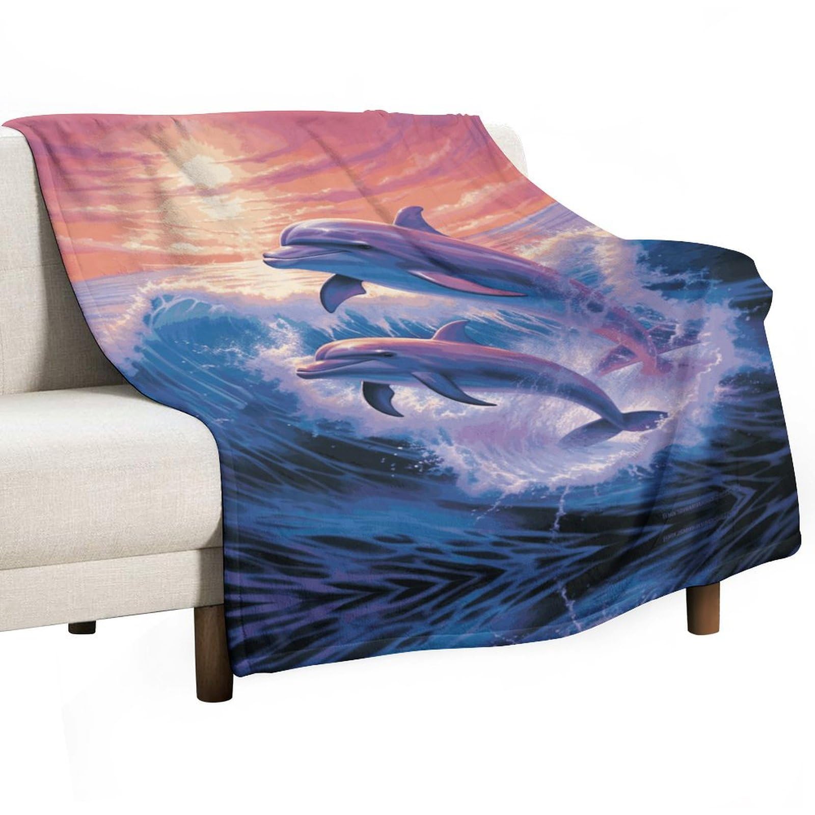 Couverture polaire dauphins super douce plaid léger chaud pour grand lit et canapé salon