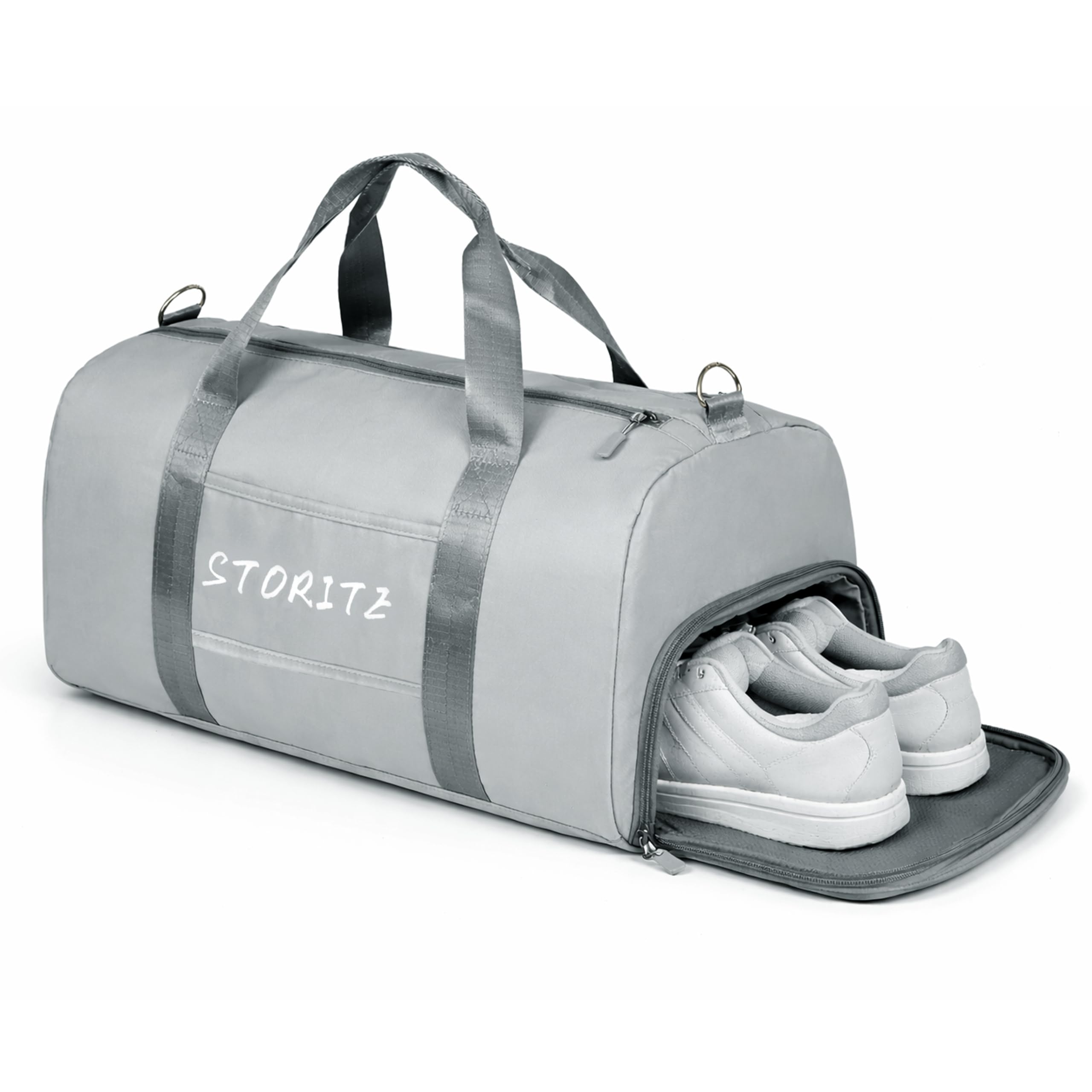 Storite Nylon 24 Liter Travel Bag for Women Duffle Bags Shoulder Handbag for Men & Women, Outdoor Weekend Cabin Bag with Shoe and Wet Clothes Compartments (Grey,46x23x23 cm)
