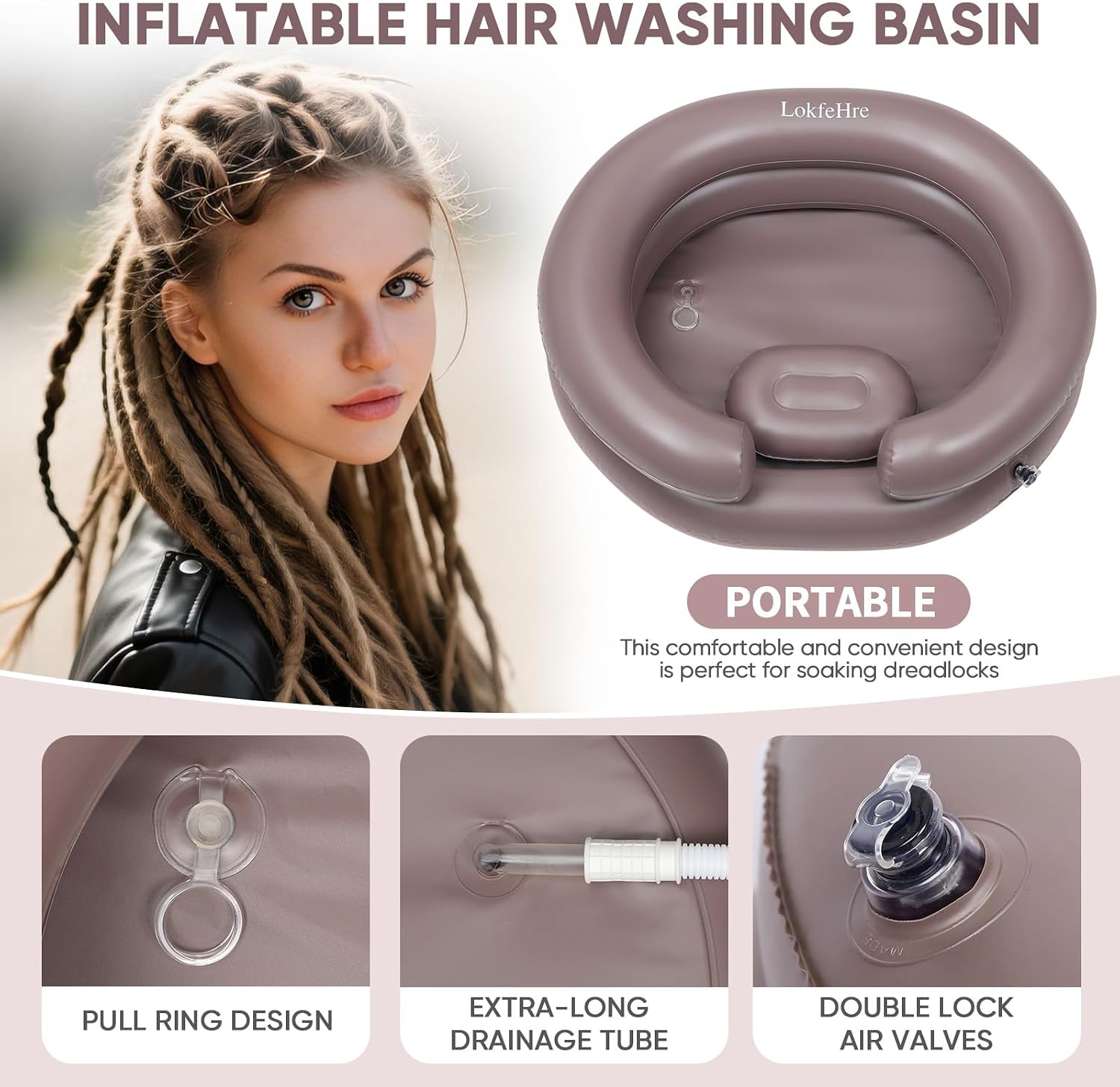 18-Inch Inflatable Shampoo Basin for Bedridden with Pillow, Brown