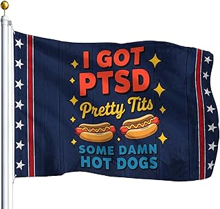 I Got P.t.s.d Pretty Tits & Some Damn Hot Dogs Flags 3x5 Outdoor Flags For Room Guys Trippy 3x5 Flag Wall Art