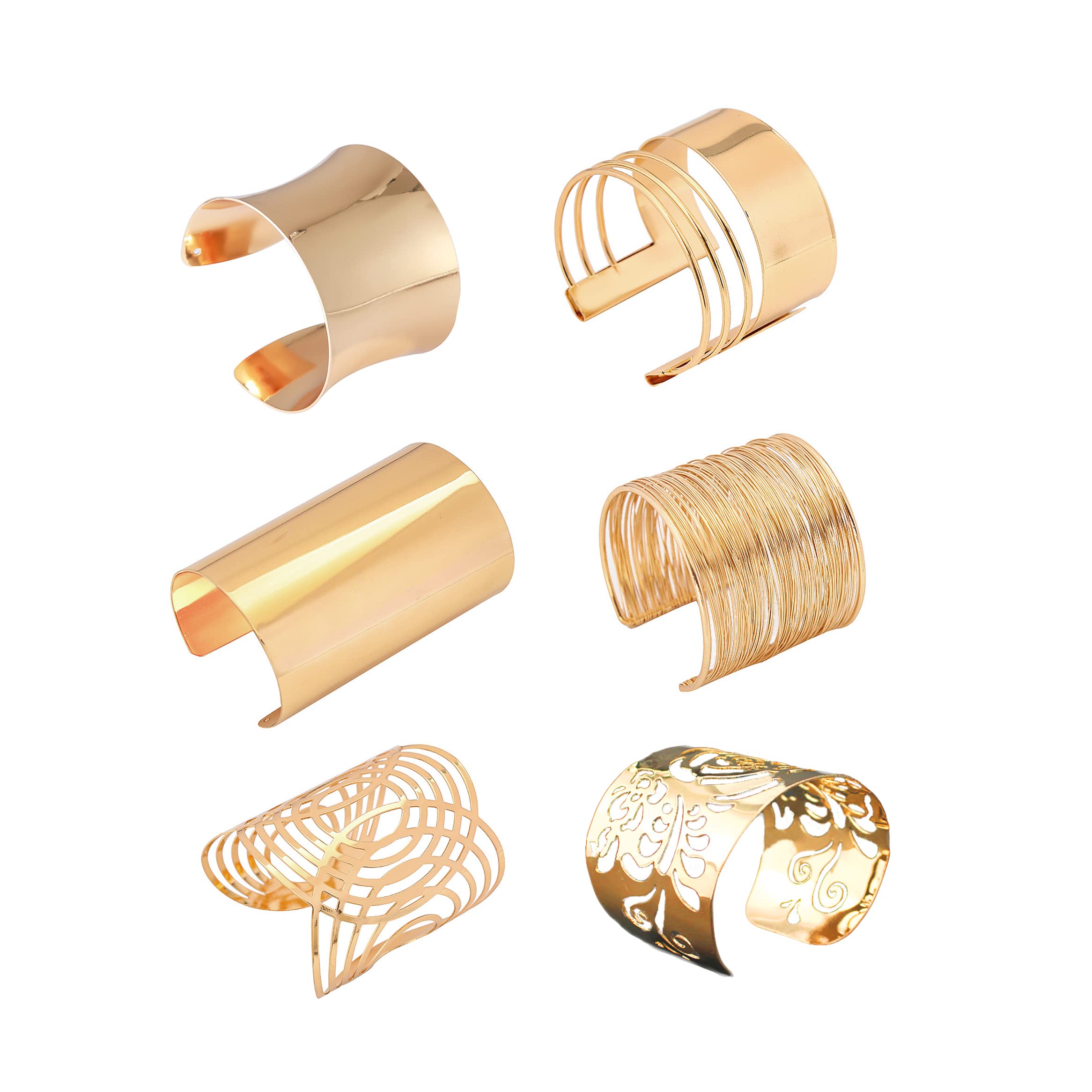 COLORFUL BLING2 Pieces Gold Tone Cuff Bangle Bracelet Set for Women Girls Adjustable Smooth Wide Thin Thread Wire Armband Armlet Wrist Jewelry Set