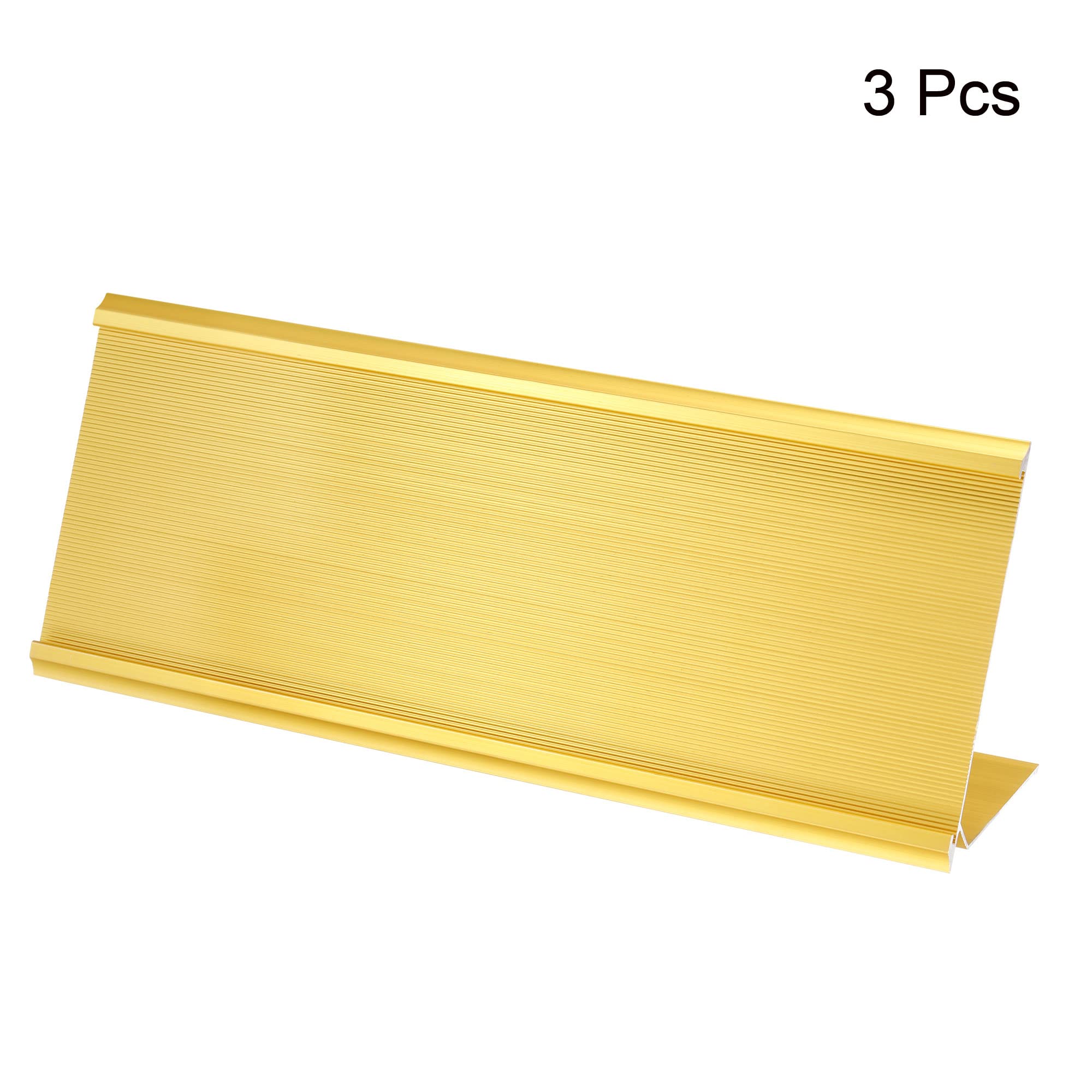 PATIKIL 3 x 9.4inch Aluminum Name Plate Holder, 3Pcs L Type for Desk Office Business Door Sign Holder Gold Tone - Image 3