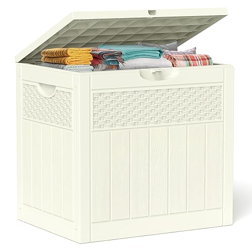 ZYJOYY 33 Gallon Resin Deck Box, Weatherproof Outdoor Storage Box