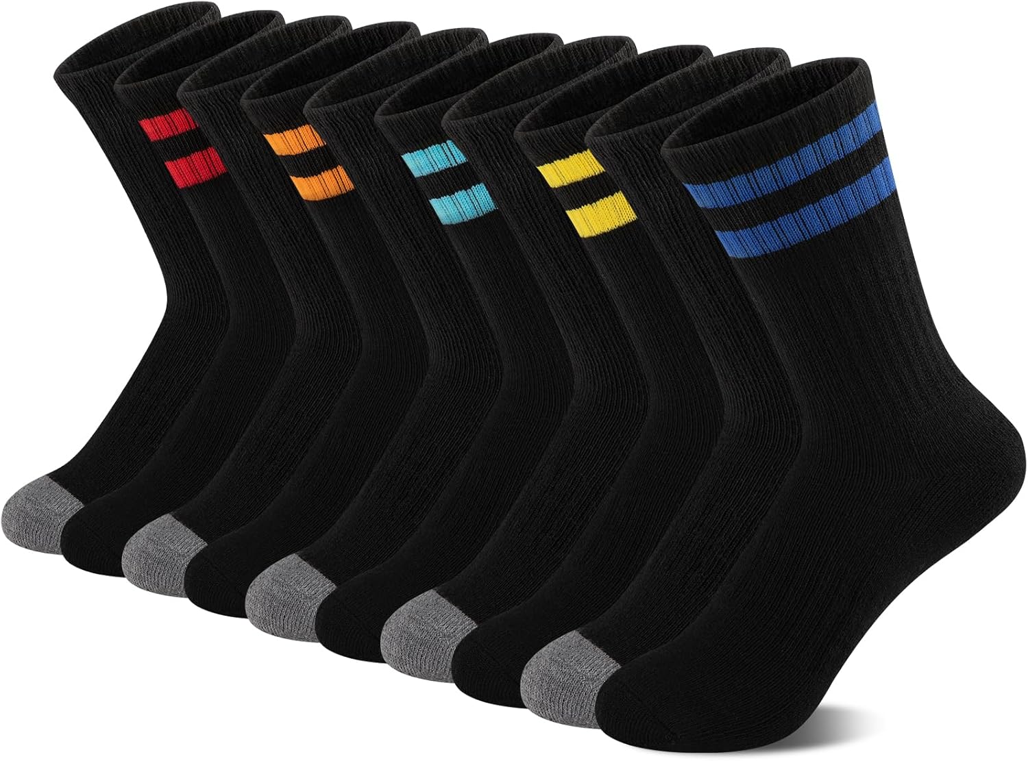 Comfoex 10 Pairs Boys Crew Socks Sports Athletic Long Calf Socks For Kids 4-10 Years Old With Cushioned Sole