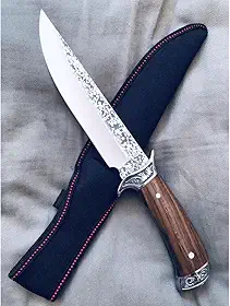 Faca de Caça Churrasco Full Tang, Modelo Luxo, com Bainha de Nylon, Preta (Grande)