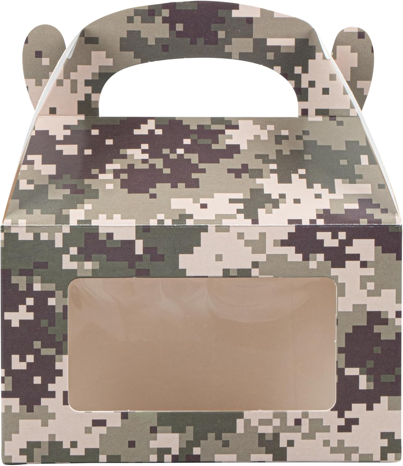 Bio Tek 6 x 3.5 x 3.5 Inch Gable Boxes For Party Favors, 25 Attractive Gift Boxes - Camouflage Print, Built-In Handle, Paper Barn Boxes, With Clear PET Window, For Parties - Image 6