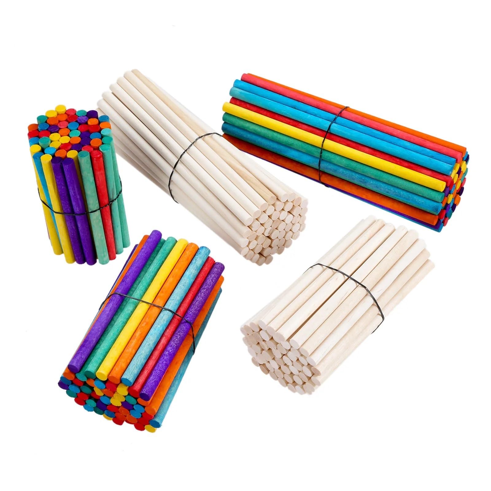 Ręcznie wykonane drewniane patyczki, 50 szt. drewnianych prętów i kołków do majsterkowania, budowy modeli stolarskich(Multi colored)