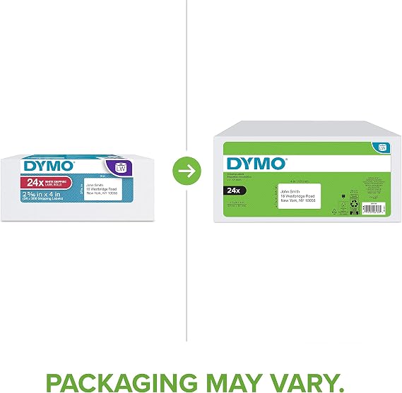 DYMO Authentic LW Standard Shipping Labels for LabelWriter Label Printers, White, 2-5/16 x 4, 24 Rolls of 300 (7,200 Total)