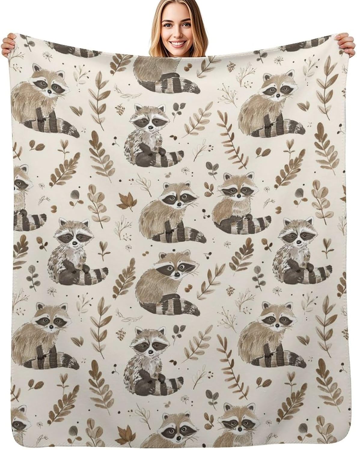 Raccoon Blanket Gifts for Women Kids, Cute Woodland Raccoon Fleece Blankets, Cozy Plush Flannel Throw for Couch, Bed, Living Room Decor 50"x60"