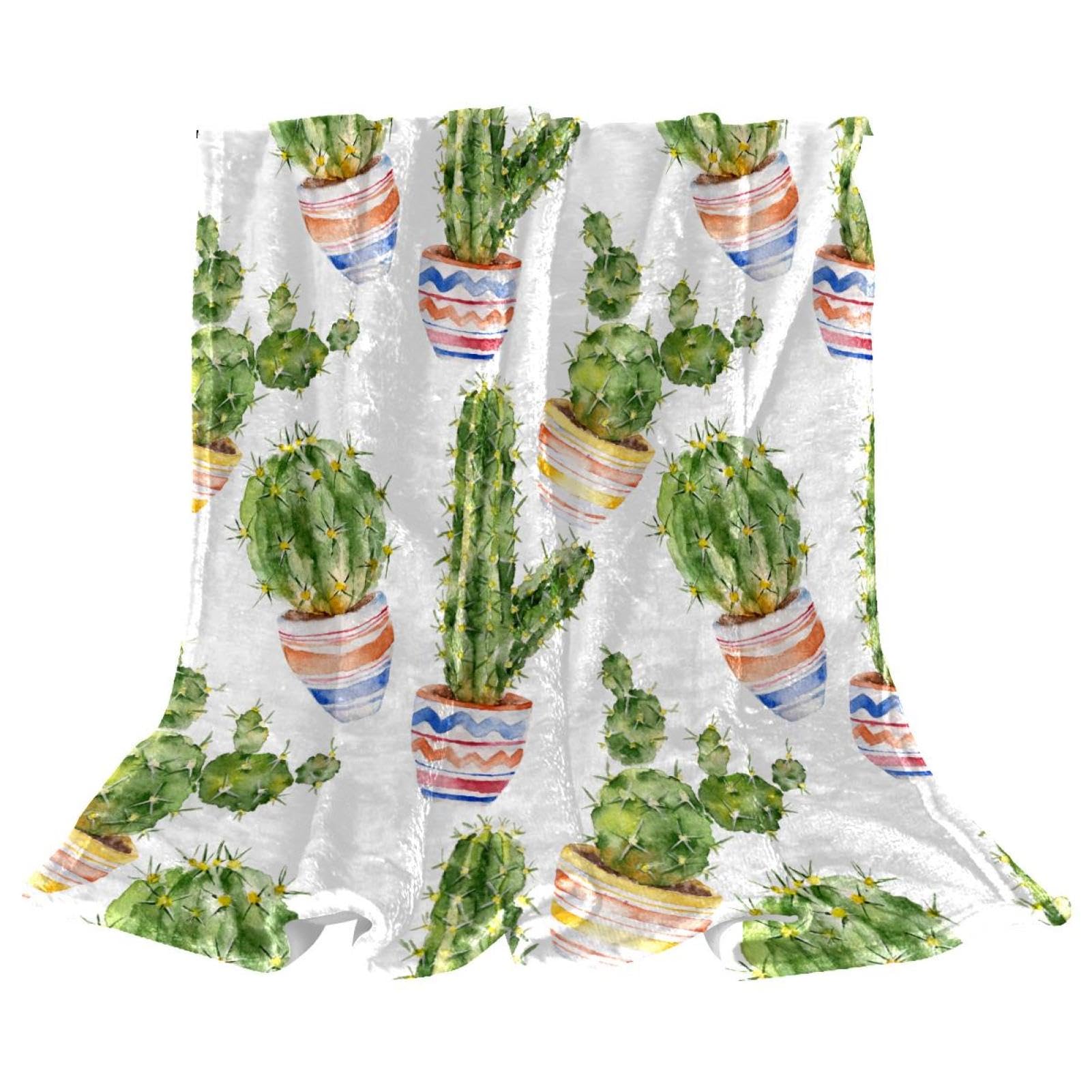 Couverture polaire cactus en pot - Plaid de lit doux et grand drap de canapé 150x200