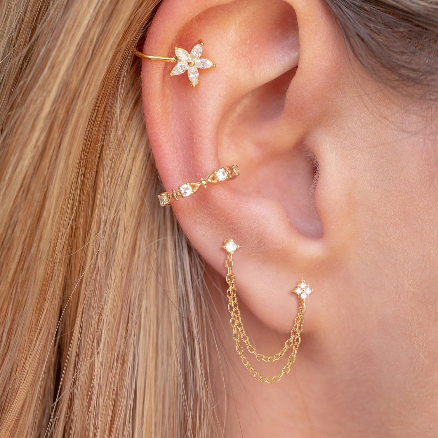 Freekiss Gold Chain Studs Earrings for Women Trendy