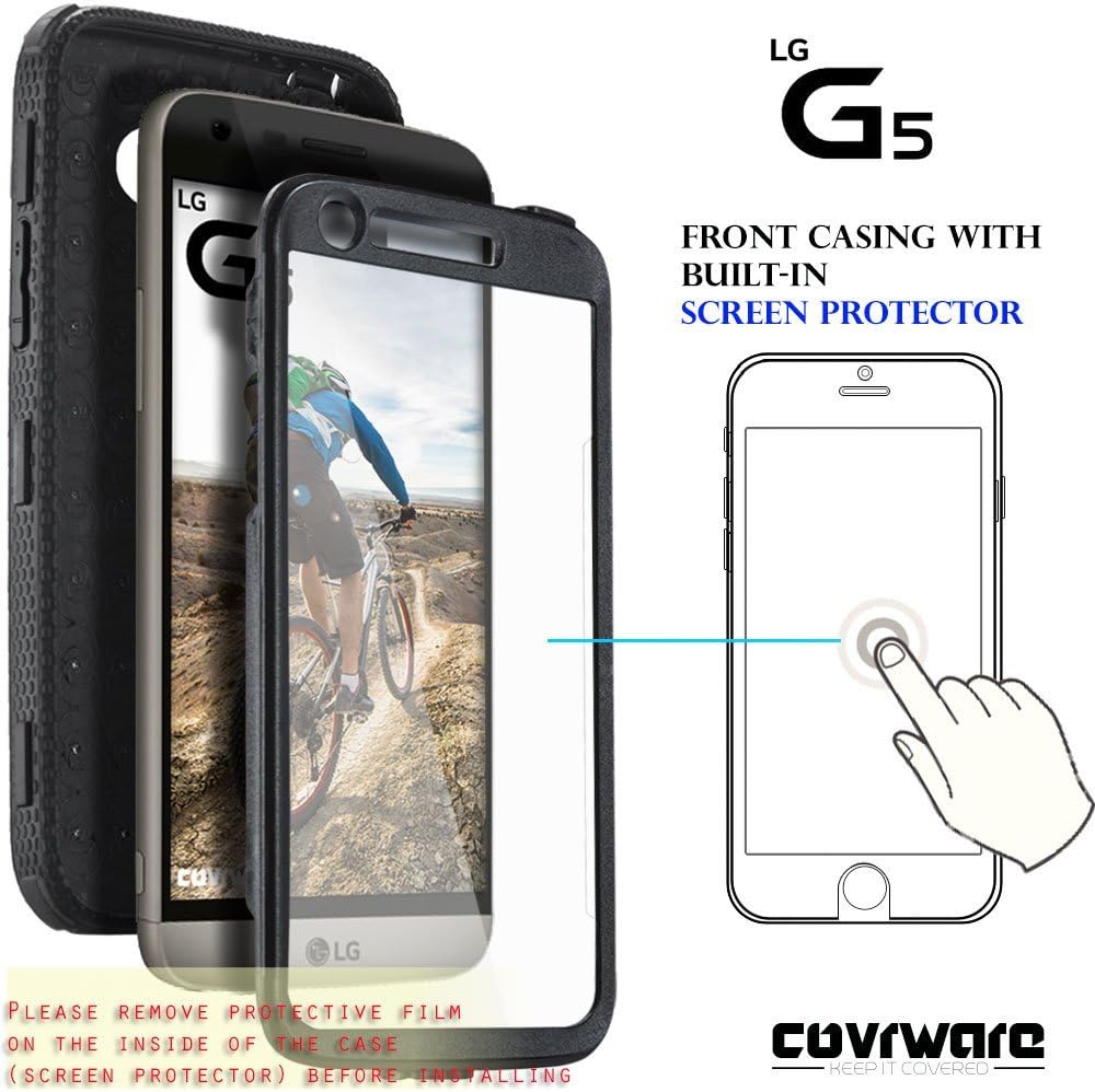COVRWARE Aegis Series case for LG G5 with Built-in Screen Protector Heavy Duty Full-Body Rugged Holster Armor Case Belt Swivel Clip Kickstand, Black
