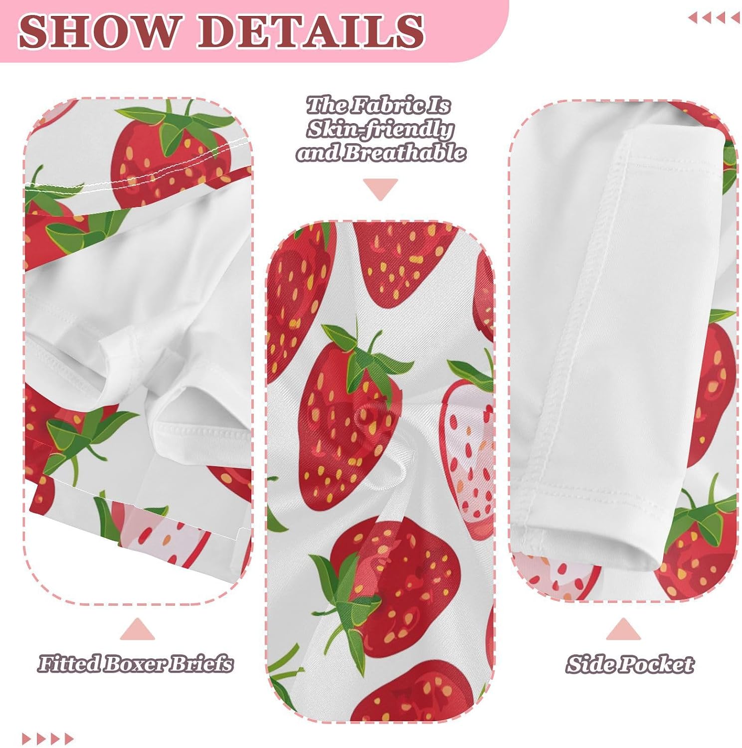 visesunny Creamy Strawberry Girl's Golf Skirt Athletic Tennis Skort Sport Activewear with Double Layer Pockets