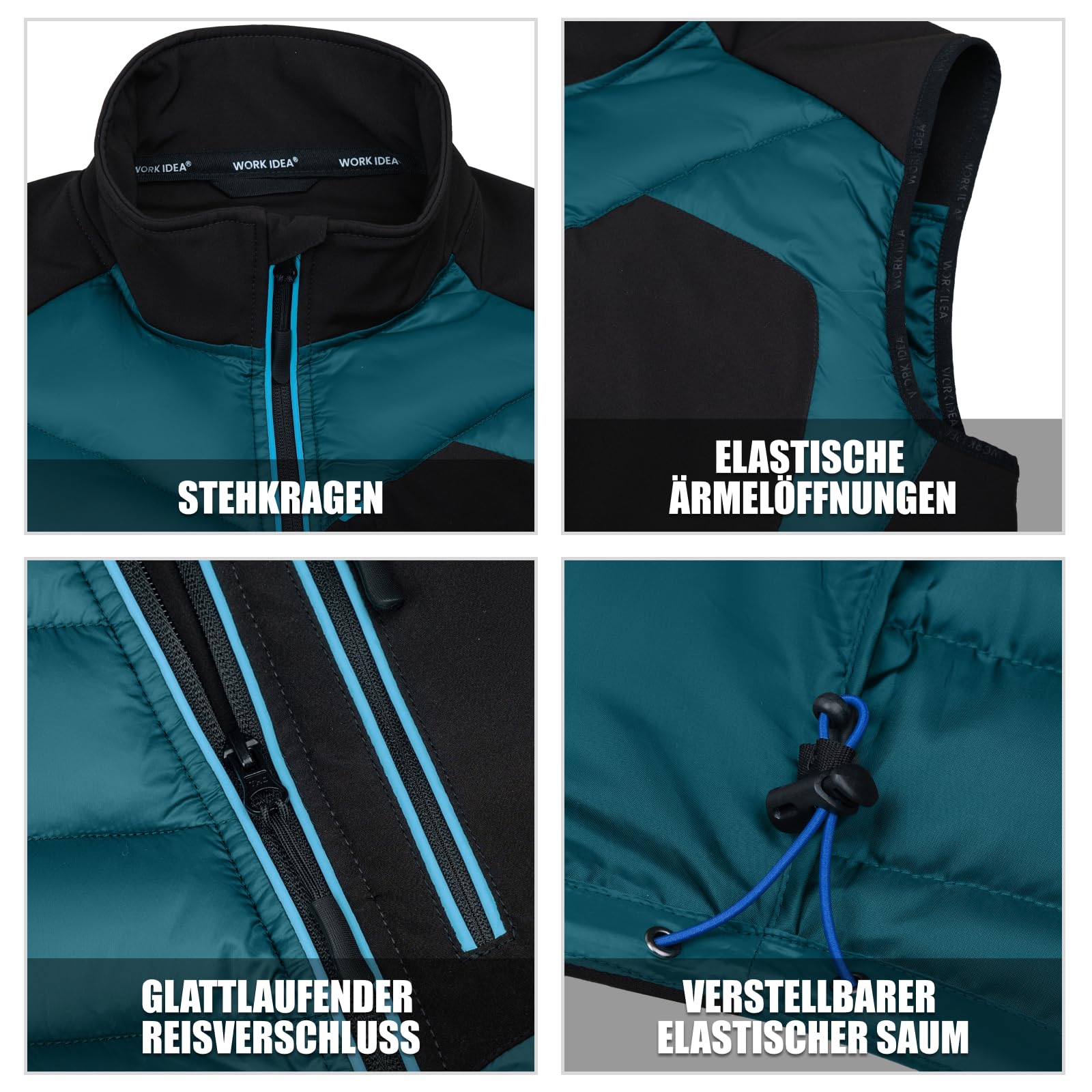 WORK IDEA Herren Outdoor Softshell Weste Wasserabweisend Winddicht Ärmellose Jacke - Atmungsaktives Leichtes Sport Vest mit Taschen für, Radfahren, Laufen, Wandern, Golf und Arbeitskontexte