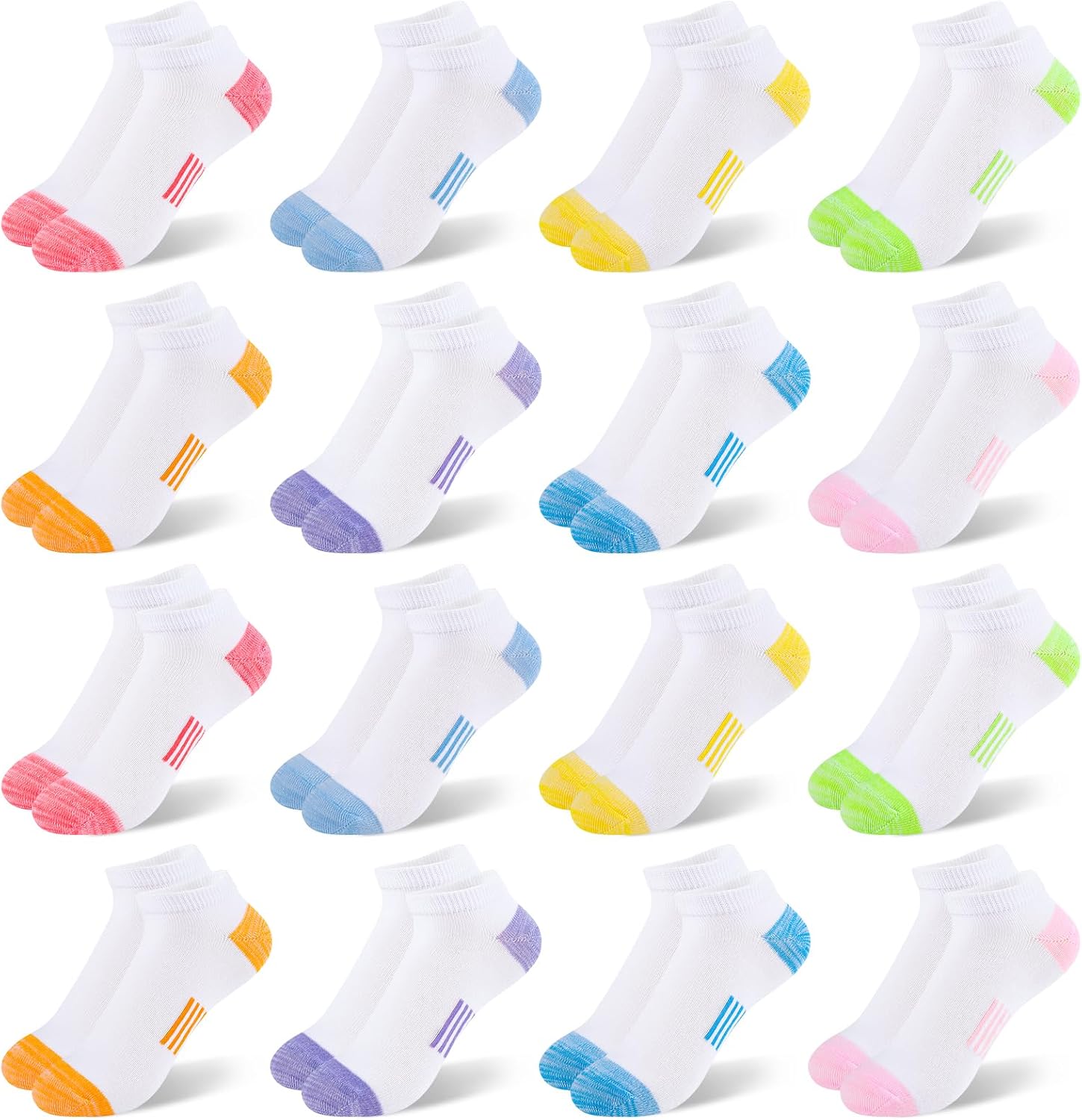 16 Pairs Kids Ankle Socks, Breathable Athletic Casual Socks for Girls School Daily Wear 4-7 & 7-10 Years