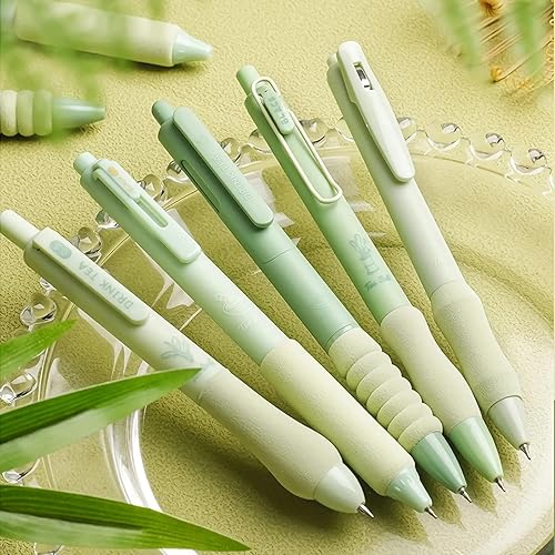 Miniatura 4 de ITAWIXS Bolígrafos estéticos de tinta de gel, 5 unidades, color verde, bonitos bolígrafos retráctiles con diferentes puntas, tinta de secado rápido,