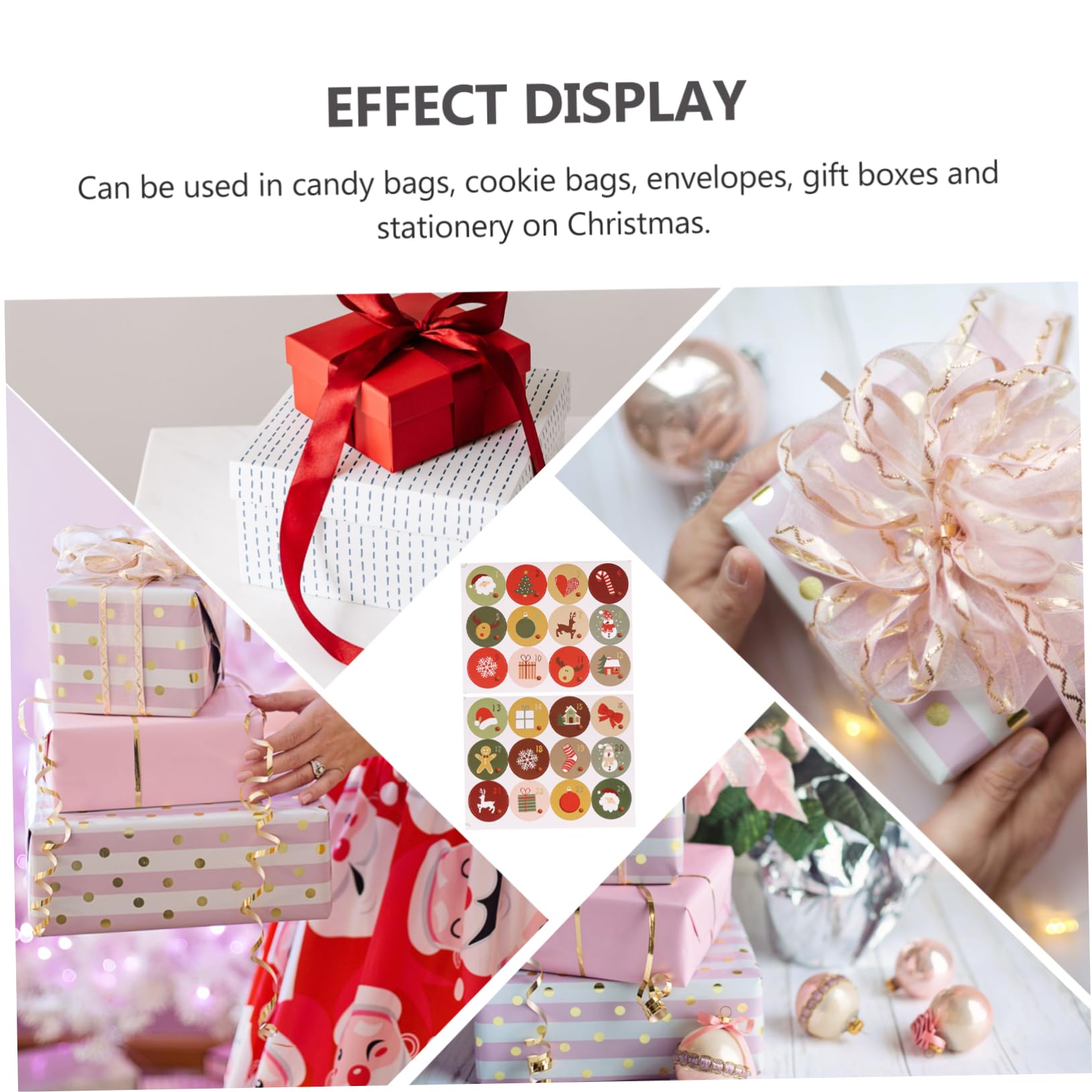 Angoily 60 Fogli Adesivi Natalizi Sigillanti per Sacchetti Caramelle Etichette Decorative Rotonde con Motivi Fiocchi e Renne Sticker Autoadesivi per Regali e Decorazioni Natale