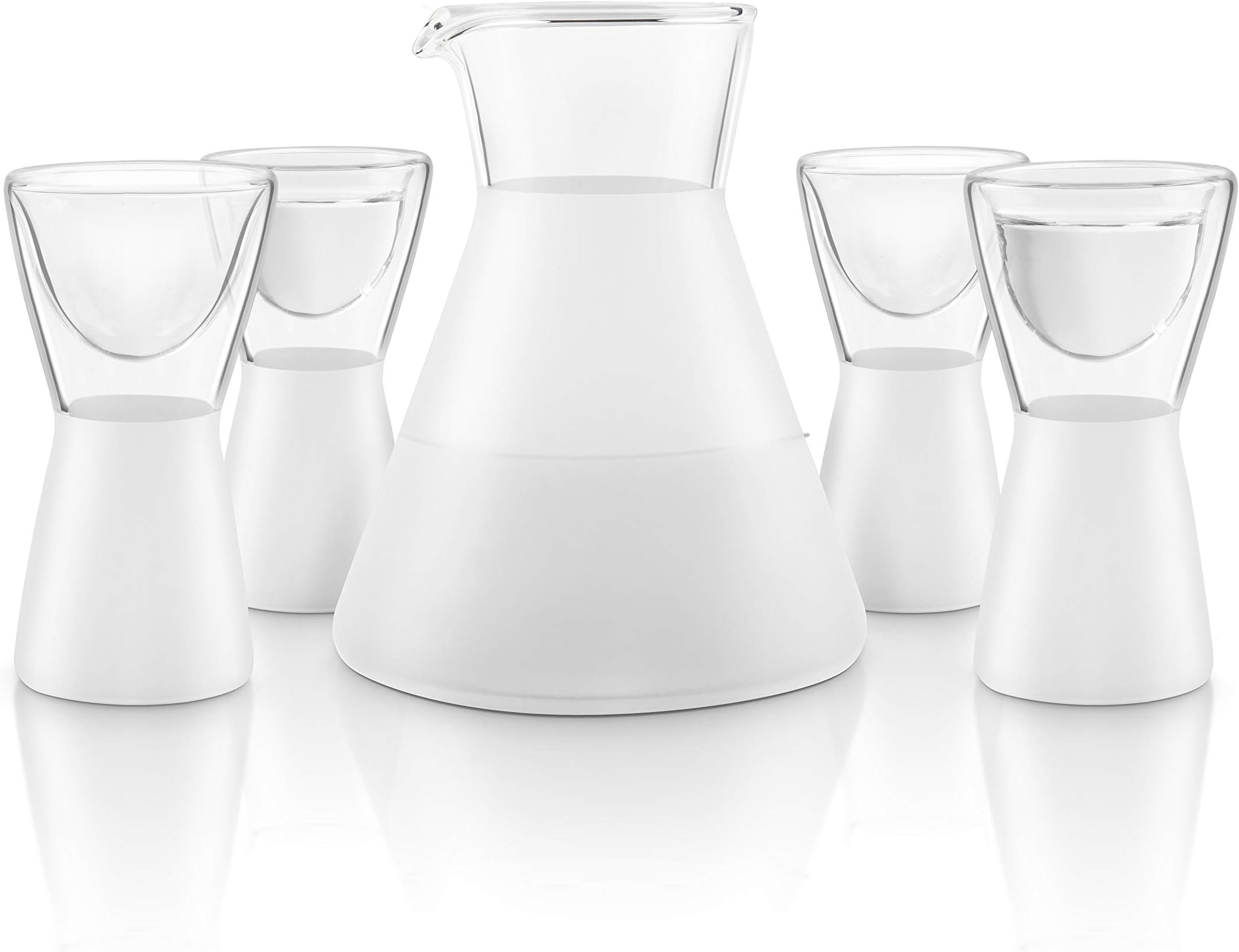 Final Touchall-in-one SAKE decanter Shot Glass Set Double Walled for Cold Warm - 5 piece Set includes 1 Saké Decanter 300ml and 4 Glasses 14.7ml