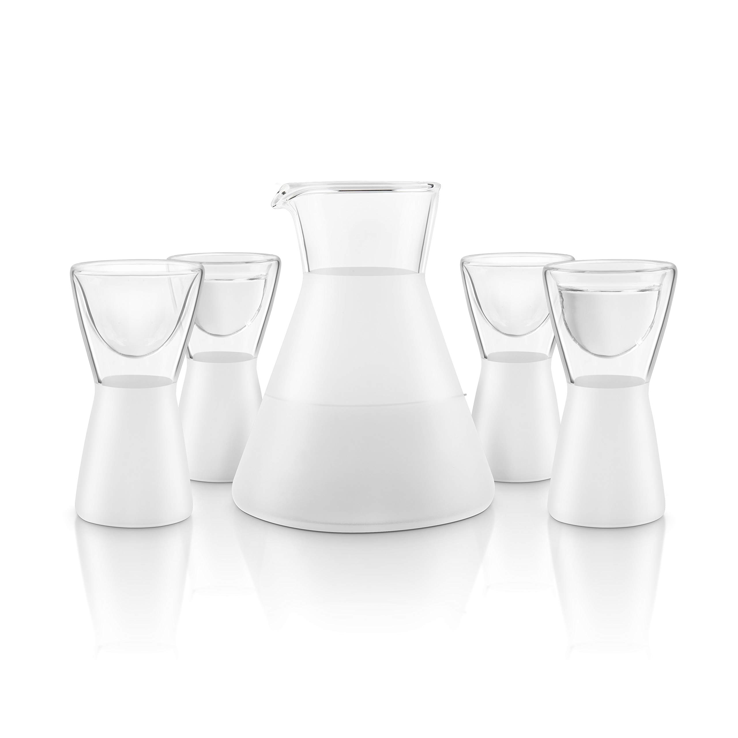 Final Touchall-in-one SAKE decanter Shot Glass Set Double Walled for Cold Warm - 5 piece Set includes 1 Saké Decanter 300ml and 4 Glasses 14.7ml