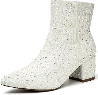 YAYONE Womens Rhinestone Sparkly Ankle Boots Fashion Glitter Cowboy Booties