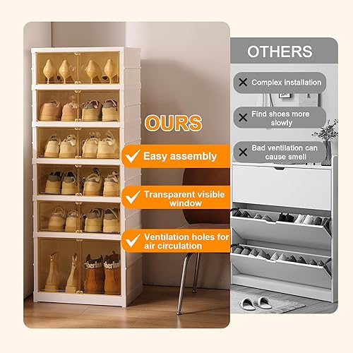 Miniatura 7 de Organizador portátil para zapatos, armario apilable para zapatos con puerta magnética transparente, grandes contenedores de almacenamiento de