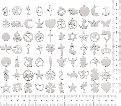 Miniatura 7 de Ornaland 100 colgantes de acero inoxidable con formas mixtas para pendientes, collares, pulseras, joyería, Acero inoxidable, Sin gemas.