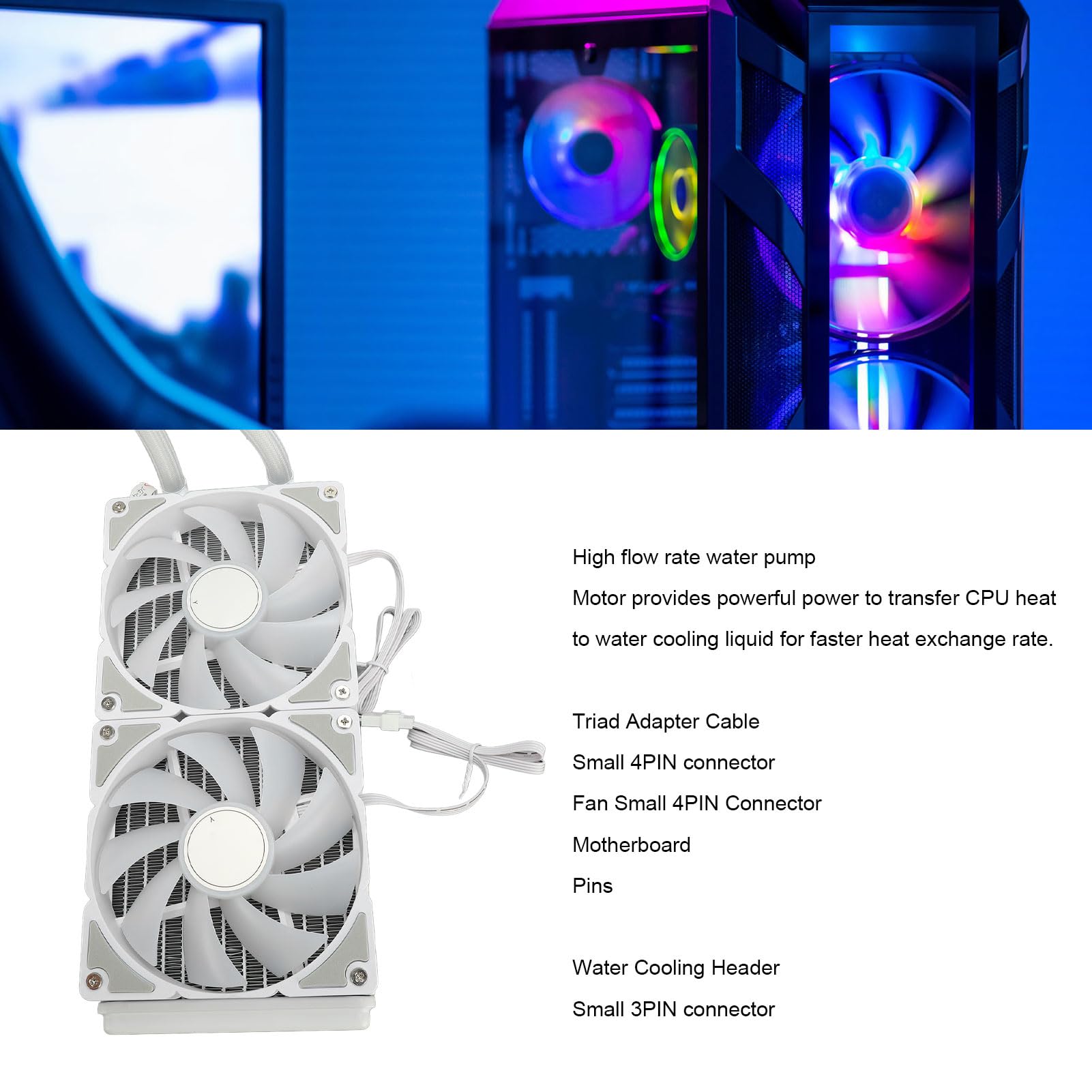 Chłodzenie Wodne Wentylator Chłodnicy Procesora RGB, Wysokowydajny Aluminiowy Cichy Podwójny Wentylator Chłodzący Ciecz, Oświetlenie LED, Przyjazny dla Użytkownika, do Komputera