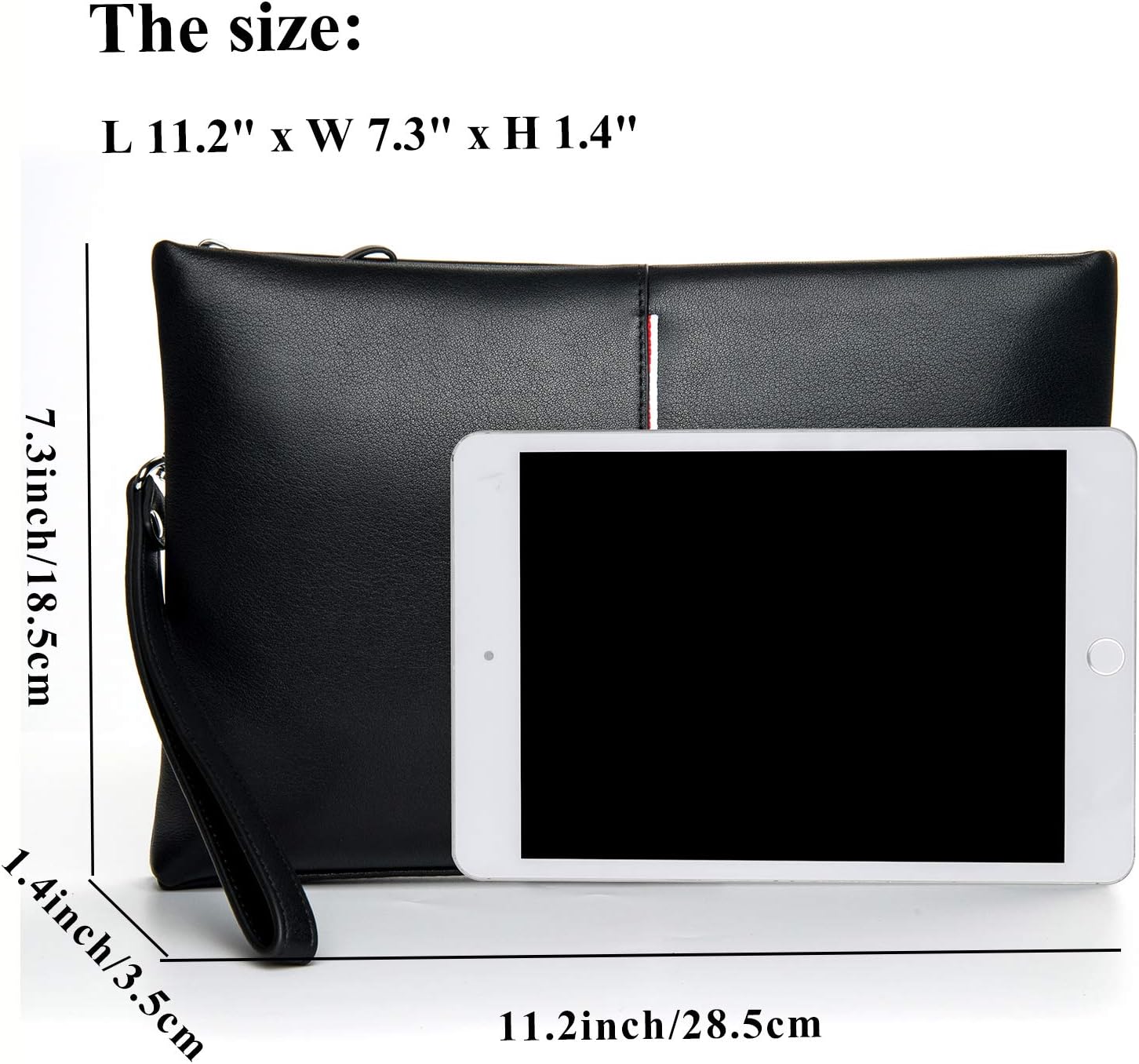 Genuine Leather Clutch Bag for Men Handbag Wrist Bag Business Large Purse Envelope Bag