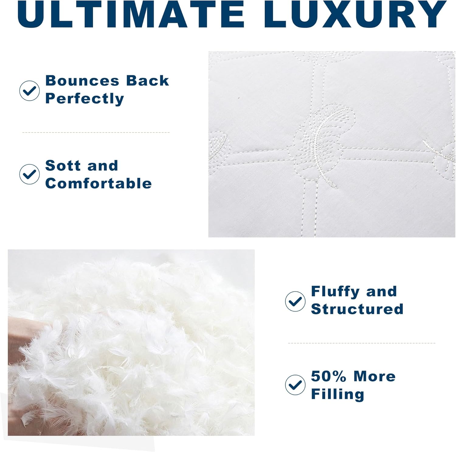 24 x 24 Feather Down Throw Pillow Inserts with Lace Edge - Soft and Plush, Odor-Free Fill - Breathable Quilted Cotton Fabric - Decorative Pillows for Couch Sofa Bed, White, Pack of 2