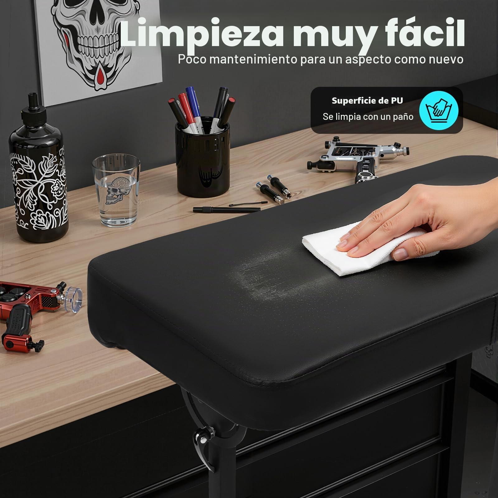 Soporte para reposabrazos de tatuaje, soporte profesional para mesa de tatuaje, soporte para piernas con inclinación de 180°, almohadilla de esponja, tamaño 70 x 40 x 5 cm, altura ajustable 69-102 cm