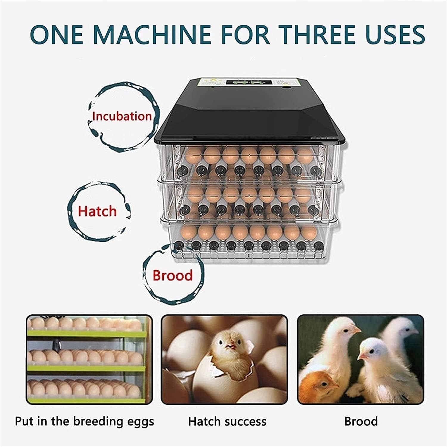 Egg Incubator Automatic Egg Turning & Temperature Humidity Controller Digital Display High Capacity for Home Farm Lab for Different Sizes of Poultry Eggs