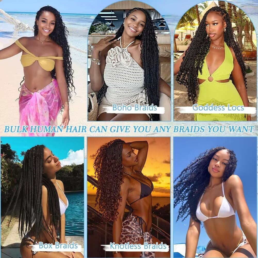 Boho Hair for Braiding 150g 6 Bundles/Pack 20 Inch Human Braiding Hair for Boho Braids Curly Deep Wave Bulk Human Hair Bundles 12A Wet and Wavy Braiding Hair Natural Color