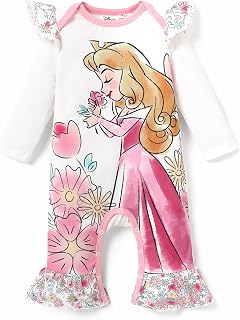 Disney Stitch Princess Minnie Winnie Marvel Baby Girls Ruffle Long Sleeve Romper Footie Outfit for Newborn to Toddler