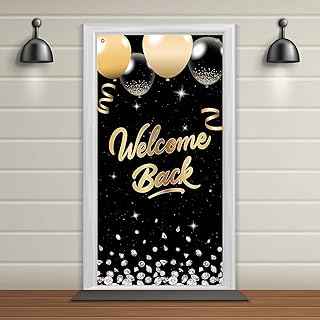 Welcome Back Door Cover Banner Decoration, Welcome Homecoming Door Cover Returning Home Themed Backdrop Family Party Decor Supplies - Black