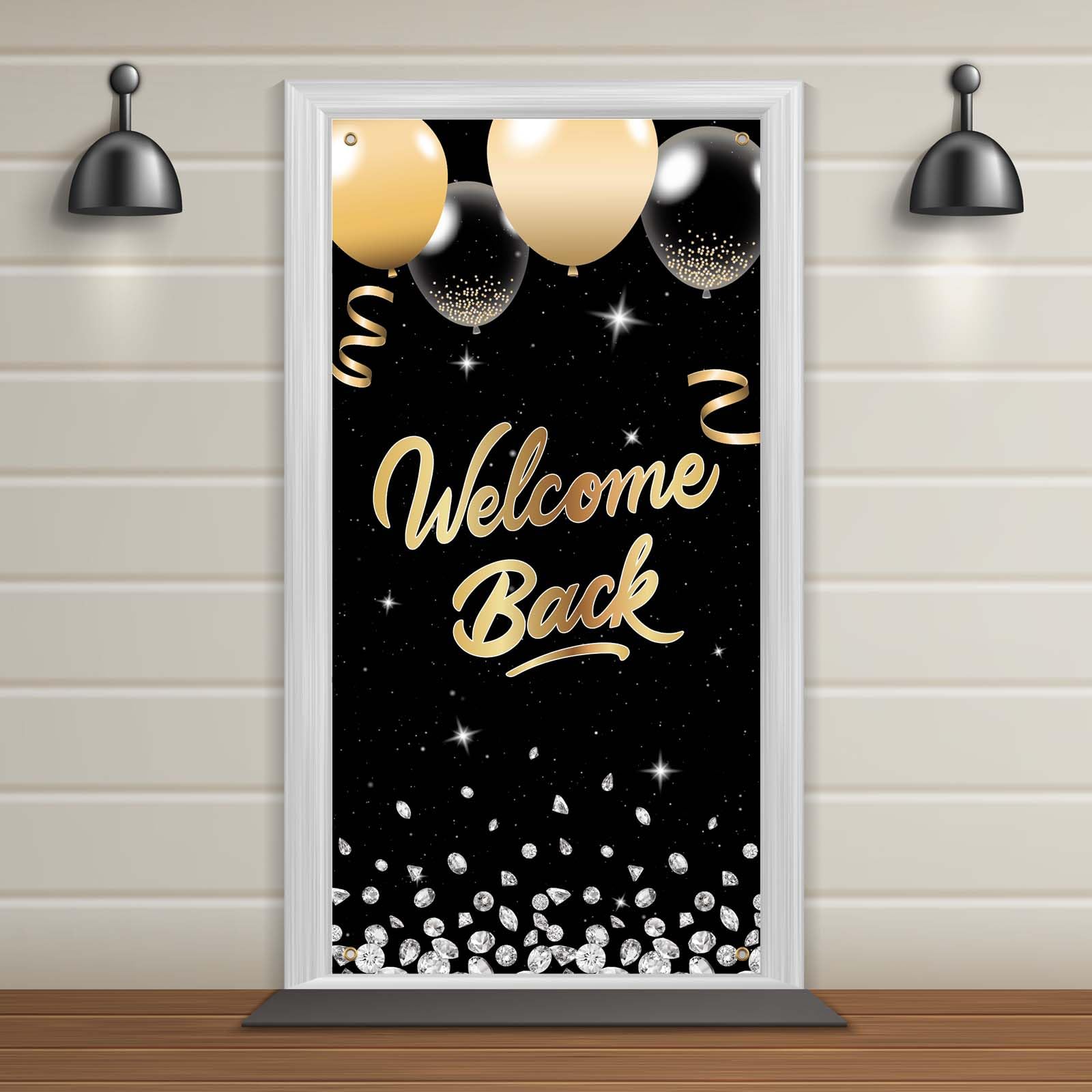 Welcome Back Door Cover Banner Decoration, Welcome Homecoming Door Cover Returning Home Themed Backdrop Family Party Decor Supplies - Black