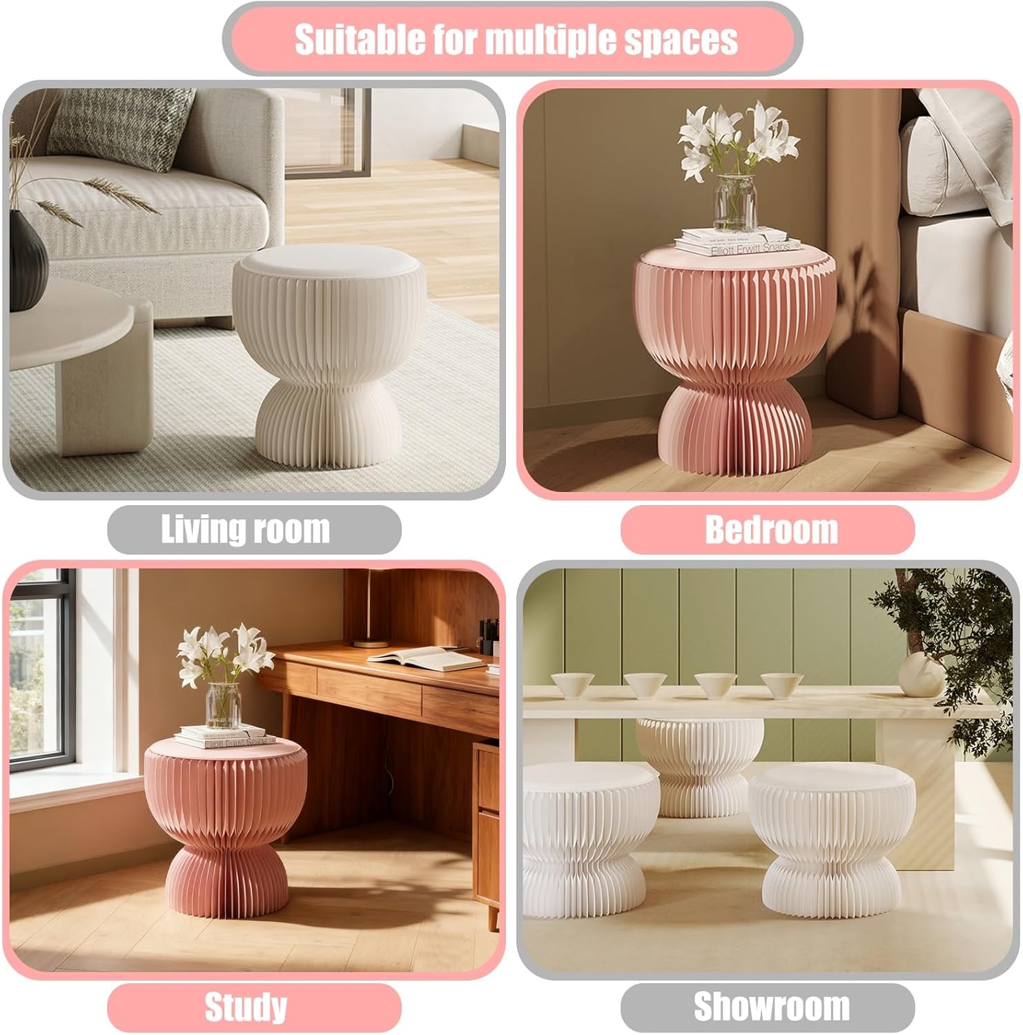 Accordion Design Portable Folding Paper Stool, 661lb Load Capacity Foldable Paper Stool, Modern Minimalist Stool for Home Party Office Exhibition(Pink,36.5x28.5cm/14.37x11.2in)