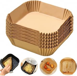 Air Fryer Disposable Paper Liners Square Brown Paper Non Stick Oilproof Waterproof Oil Grease Proof Reusable Unbleached for Baking Roasting Microwave