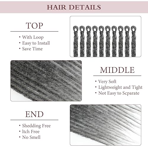 Miniatura 4 de 20 hebras de extensiones de rastas finas de 18 pulgadas, 1Bgris, suave ganchillo SE Dreads estilo reggae, pelo sintético trenzado de 0.2 in de