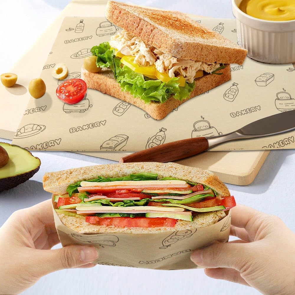 50 Pcs Sandwich Wrapping Paper, Oil-Proof Deli Wraps for Air Fryer & Grill