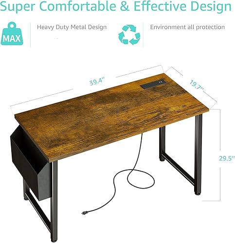 Miniatura 3 de Lufeiya 40 inch Computer Desk with Power Outlet, 39 inch Teen Study Table Home Office Work Writing Desk with Charging Station Outlets Built in,