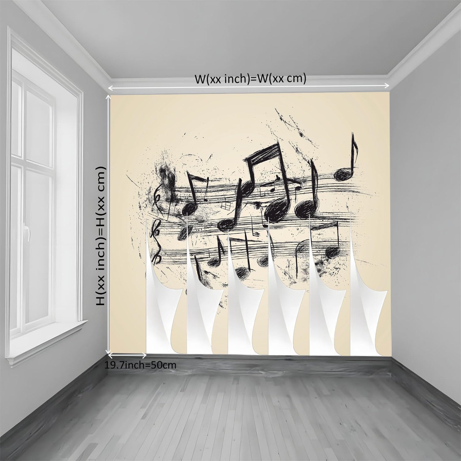 Fototapeta z włókniny, 300 x 210 cm, motyw muzyczny, nuty, do salonu, nowoczesna tapeta z włókniny, XXL, tapeta ścienna, tapeta z motywem, efekt 3D, dekoracja ścienna, kremowa