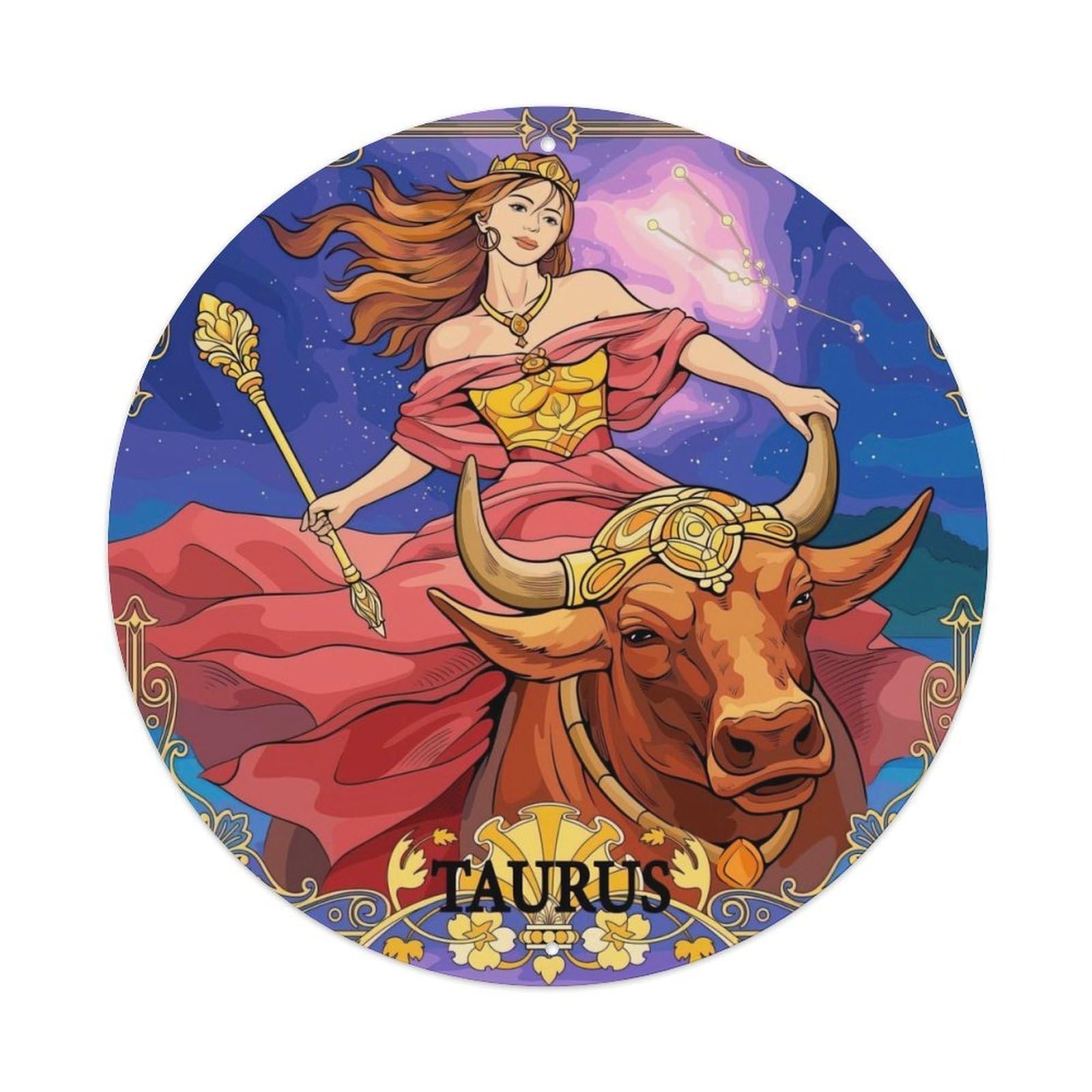 Taurus Twelve Constellations Vintage Metal Tin Sign Plaque Wall Decor for Cafe, Club, Garden Round Metal Poster 8x8Inch