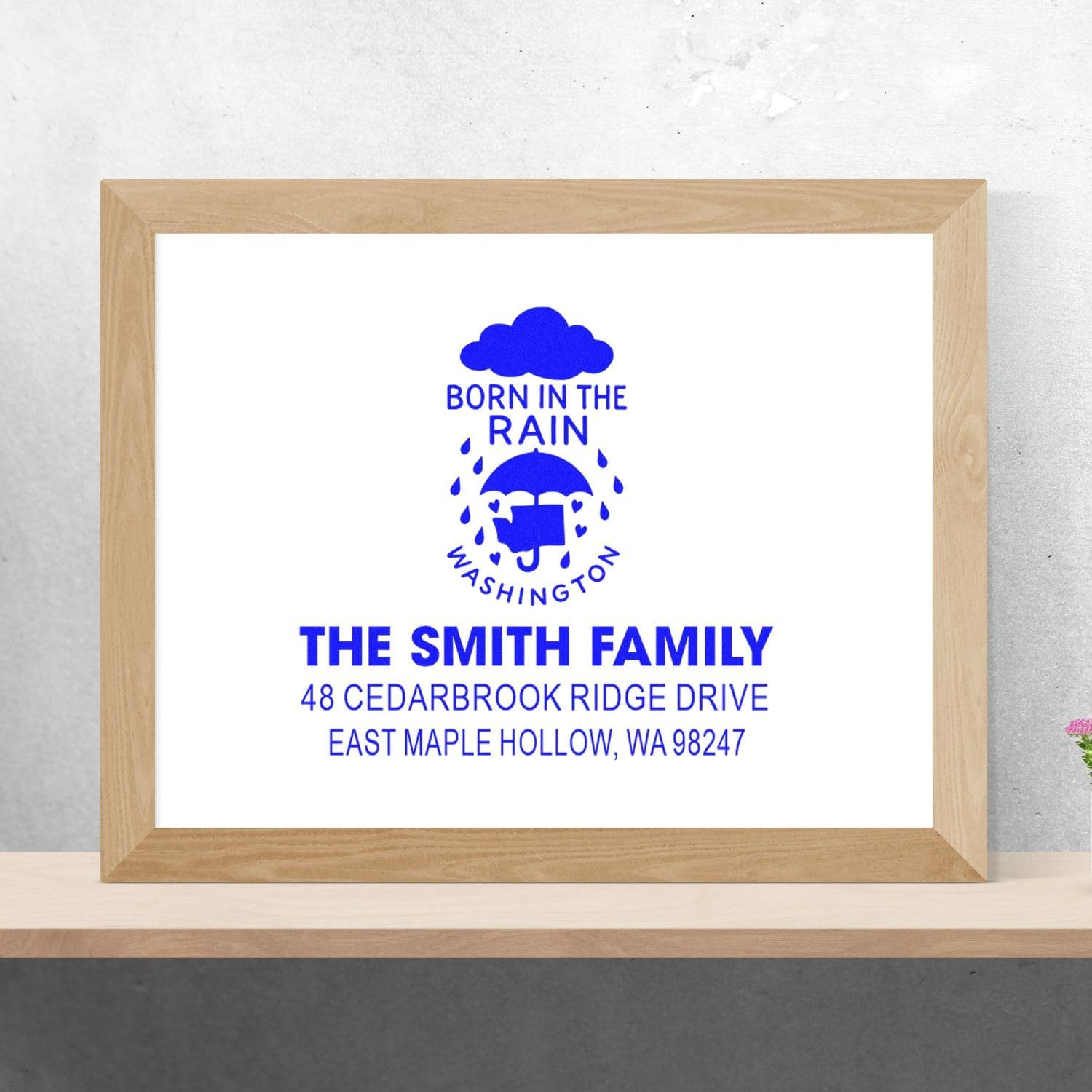 Rainy State Pride, Rainy Day Chic Three Line Pre-Inked Stamp for Cards, Standard 1-5/8" Square Pre-Inked Stamp, Personalized Stationery, Ideal Crafting, Scrapbooking, and Gift Giving