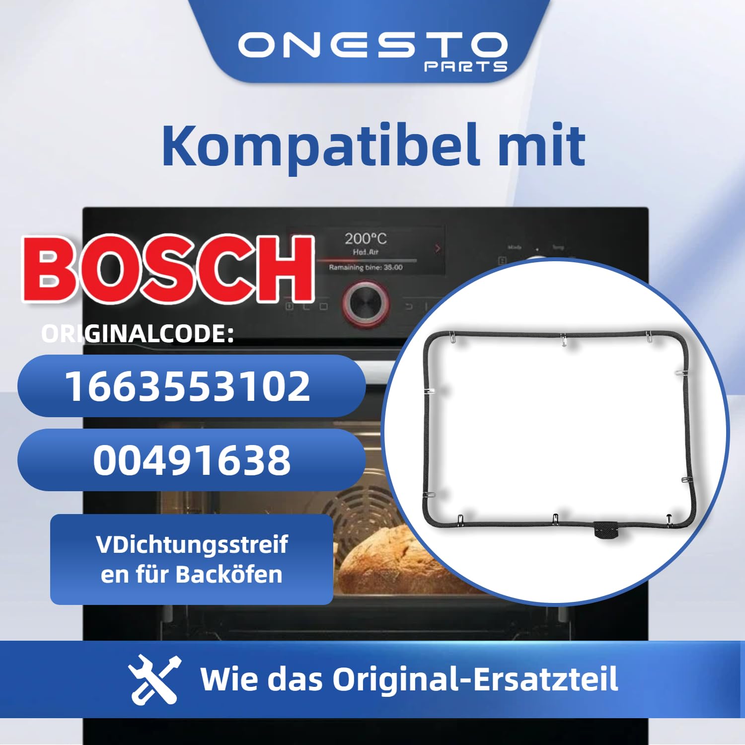 Junta de repuesto para puerta de horno Bosch Siemens 491638 00491638, 10 ganchos, junta de 4 lados para horno y horno