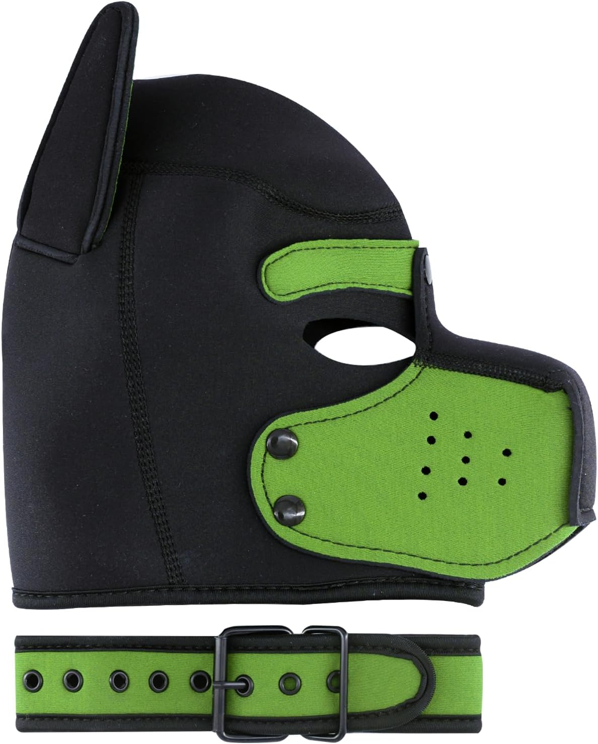Pup Hood, Neoprene Puppy Mask with Removable Muzzle and Collar, Full Dog Face (9color) (Green)