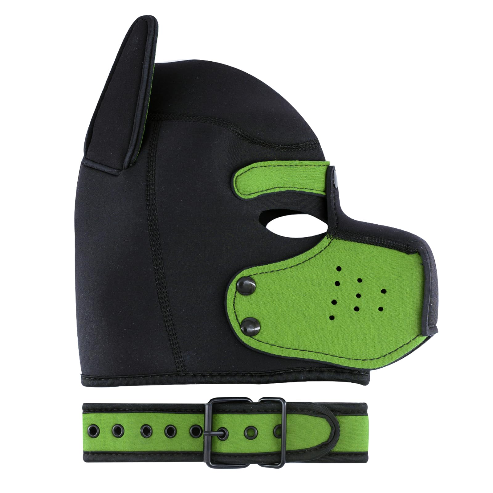 Cagoule pour chiot en néoprène avec muselière et collier amovibles, visage complet pour chien (9 couleurs) (vert)