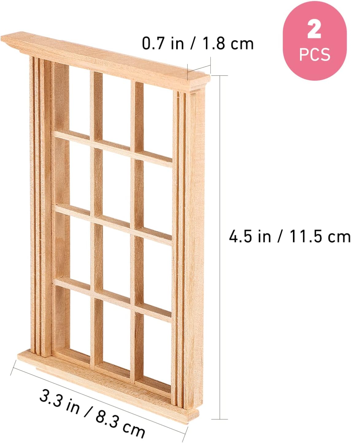 Angoily 1: 12 Scale Dollhouse Windows, 8 Pcs 4" Dollhouse Furniture 12-Pane Unfinished Miniature Craft Wooden Door Frame Photograph Props, Doll House Windows Model, DIY Bedroom